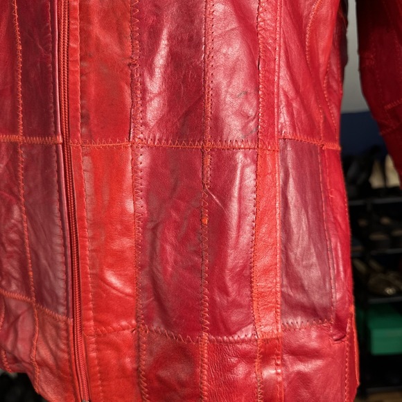 Vintage Red Leather Patchwork Jacket Women's Size XXL - Picture 3 of 6